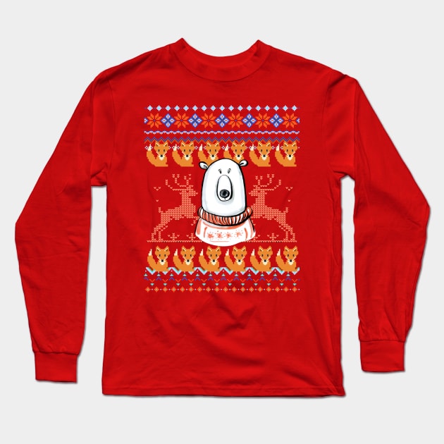 Ugly Sweater Style Polar Bear Print Long Sleeve T-Shirt by letnothingstopyou